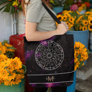Bolso De Tela Calendario Zodiac   Símbolos de astrología y monog