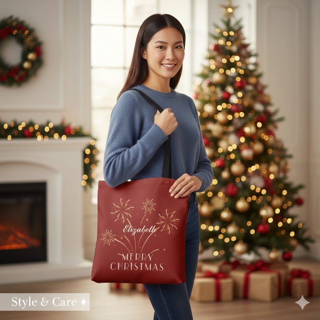 Bolso De Tela Cálida Navidad Decorativa Fiesta (Warm Merry Christmas Decorative Holiday Tote Bag)