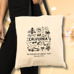 Bolso De Tela California Trip Family Vacation Custom Matching<br><div class="desc">This black-and-white California doodle-style travel design showcases iconic symbols of the Golden State including the Golden Gate Bridge,  surf waves,  palm trees,  tacos,  and road-trip elements. Personalize the text with your family name and year to create a unique souvenir for a California vacation,  family trip,  reunion,  or group adventure.</div>