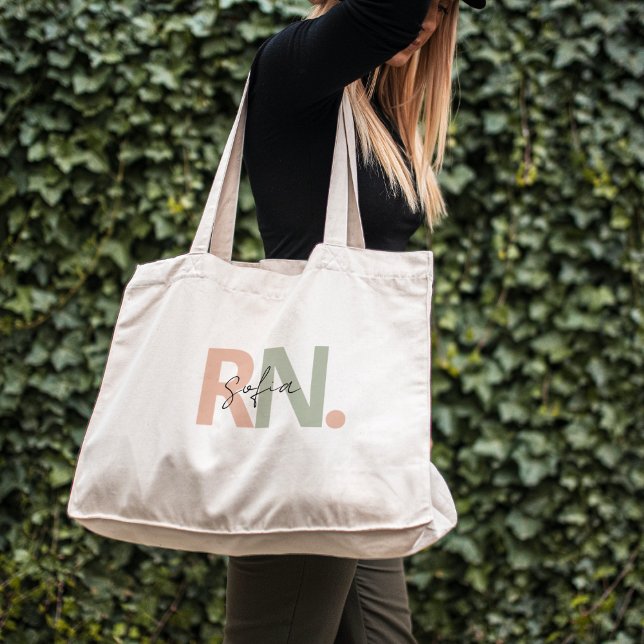 Bolso De Tela caligrafía de nombre de enfermera registrada RN pe (Subido por el creador)