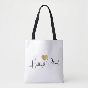 Bolso De Tela Caligrafía de nombre Monograma Corazón