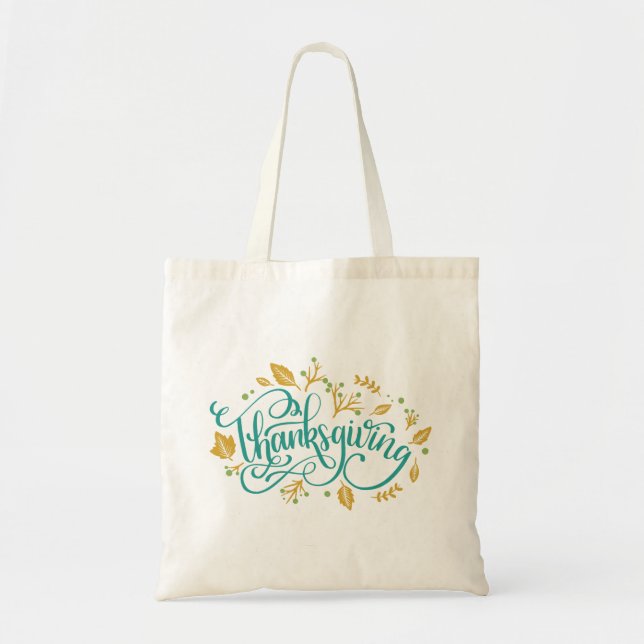 Bolso De Tela Caligrafía decorativa de Acción de Gracias Hojas d (Frente)