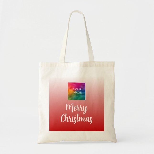 Bolso De Tela Caligrafía Merry Christmas Upload Photo or Logo (Frente)