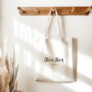 Bolso De Tela Caligrafía Minimalista de Llamada Ivory Cream Chic