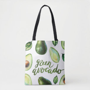 Bolso De Tela Caligrafía moderna del aguacate verde acuarela