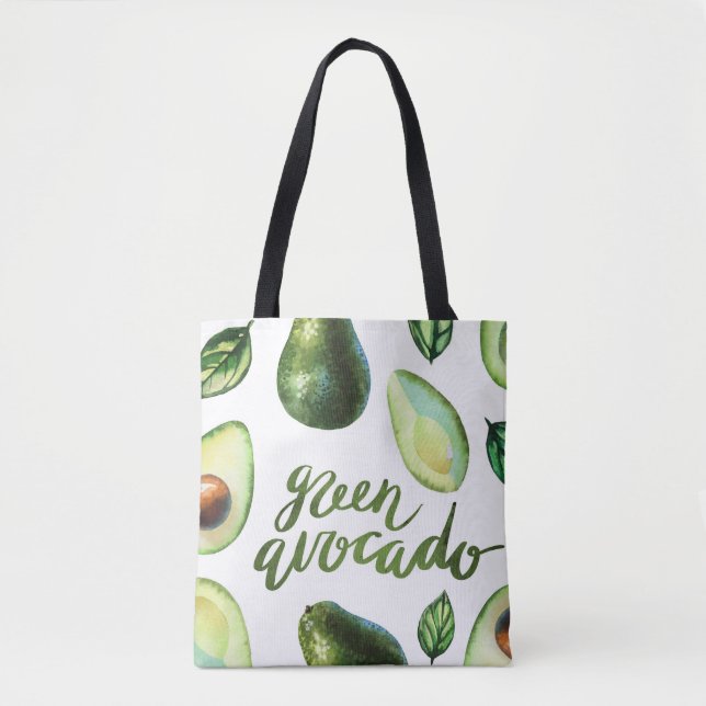 Bolso De Tela Caligrafía moderna del aguacate verde acuarela (Anverso)