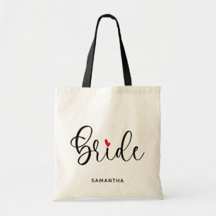 Bolso De Tela Caligrafía moderna negra corazón rojo novia