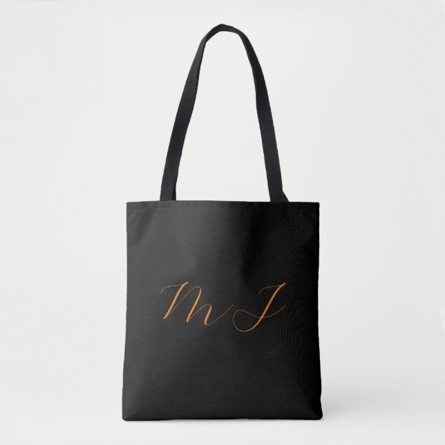 Bolso De Tela Caligrafía naranja negro nombre de monograma inici (Anverso)