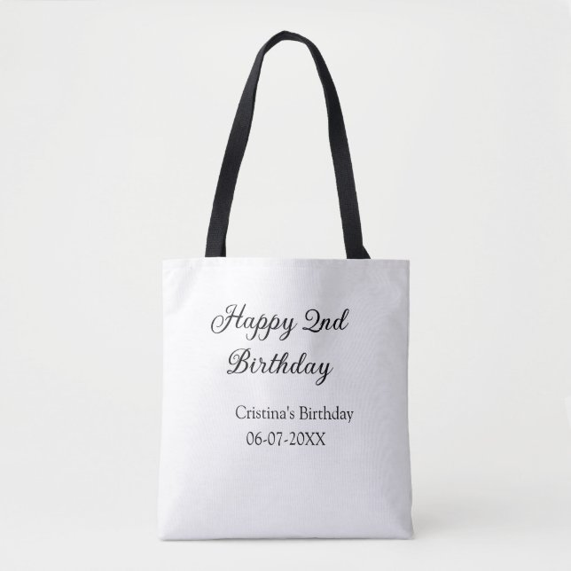 Bolso De Tela caligrafía simple mínimo feliz segundo cumpleaños (Anverso)