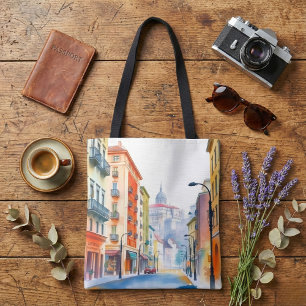 Bolso De Tela Calle europea de ciudad al aguarela