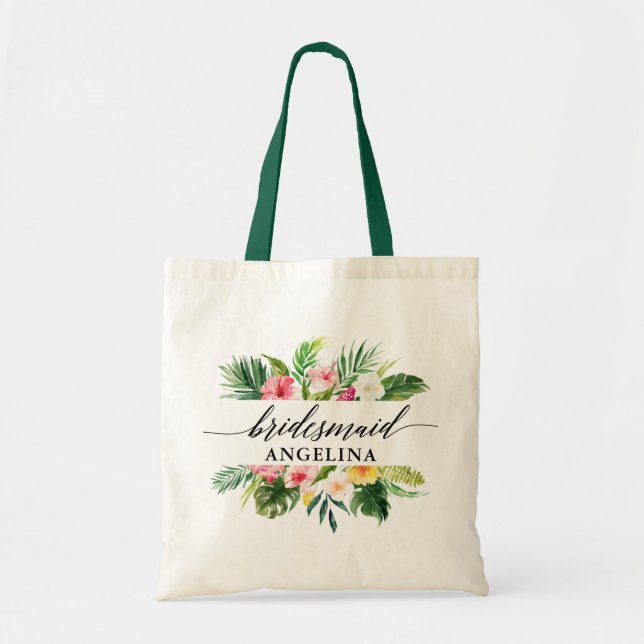 Bolso De Tela Calligrafía de la Virgen Floral Tropical (Frente)