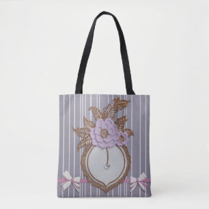 Bolso De Tela Camafeo Floral Lavanda Vintage y Coquette con Pins