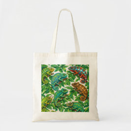 Bolso De Tela Camaleones Coloridos en Jungla de Hojas Tropicales