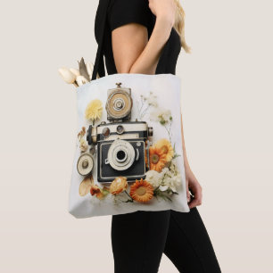 Bolso De Tela Cámara de cosecha y flor
