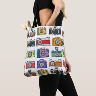 Bolso De Tela Cámaras Retro Coloridas Fotografía De Patrón Ilust