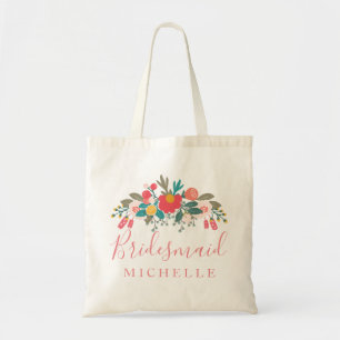Bolso De Tela Camarera rosa Floral Bouquet con nombre