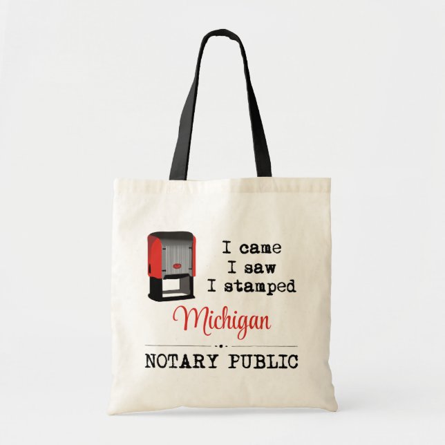 Bolso De Tela Came Saw Stamped Notary Public Michigan (Frente)