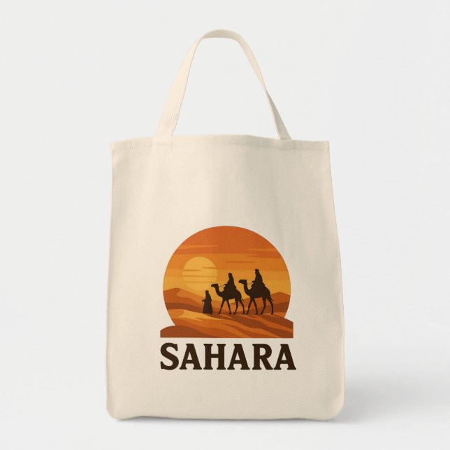 Bolso De Tela Camello de sol Sahara del Naranja retro vector aud (Frente)