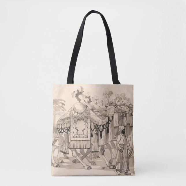 Bolso De Tela Camellos Caminando Vestidos Con Vestido (Anverso)