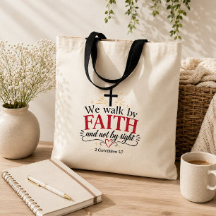 Bolso De Tela Caminamos por fe cristiana 