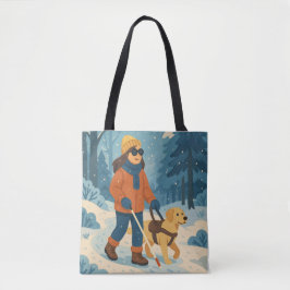 Bolso De Tela Caminata de invierno con Ilustracion de perro guía