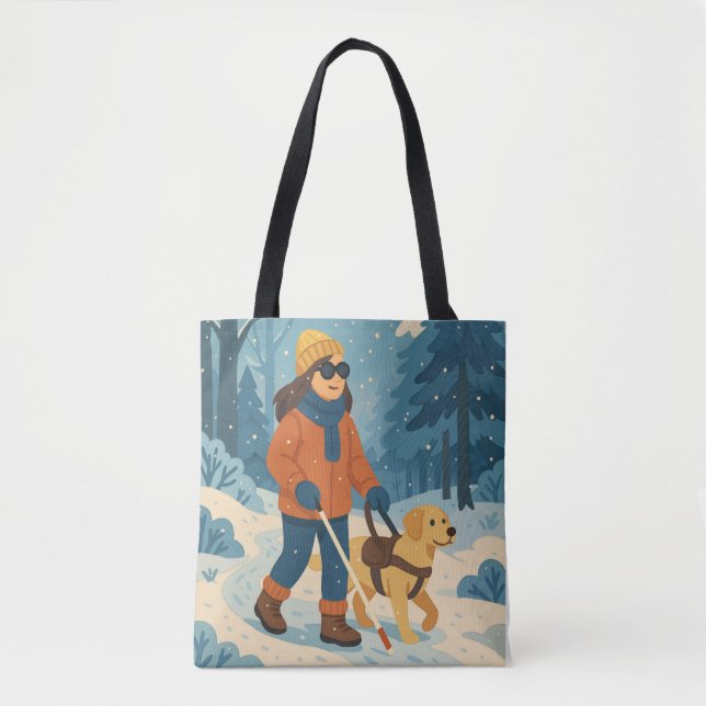 Bolso De Tela Caminata de invierno con Ilustracion de perro guía (Anverso)