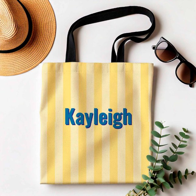 Bolso De Tela Caminata de soltera costera amarilla (Yellow Striped Beach Tote)