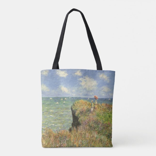 Bolso De Tela Camino de acantilado en Pourville por Claude Monet (Reverso)