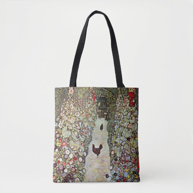 Bolso De Tela Camino de jardín con pollos, Gustav Klimt, Art Nou (Anverso)