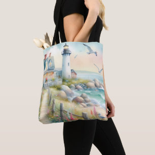 Bolso De Tela Camino hacia la cabaña costera del faro