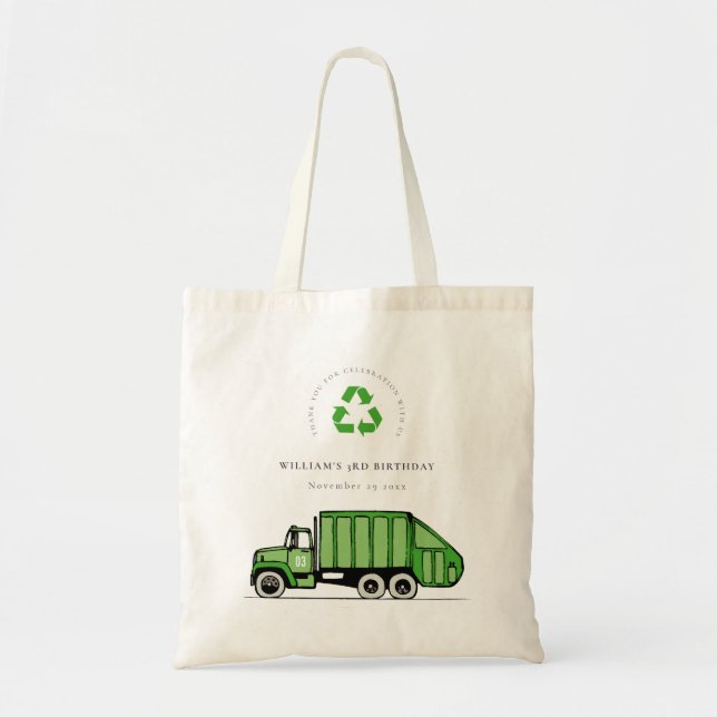 Bolso De Tela Camión de basura verde lindo niños de cualquier ed (Frente)