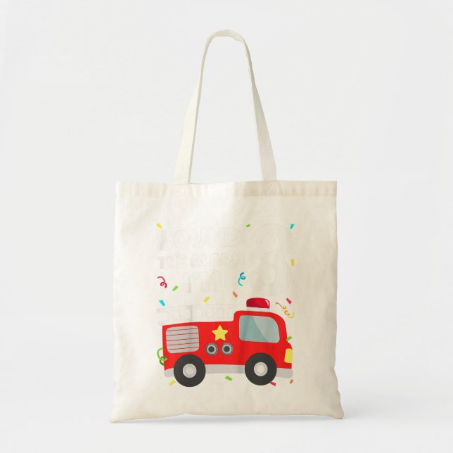 Bolso De Tela Camión de bomberos para niños tercer cumpleaños ni (Frente)