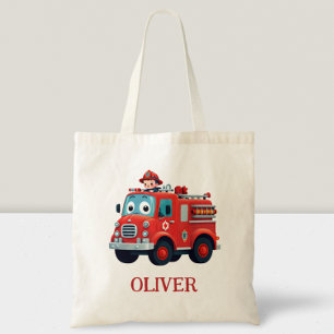 Bolso De Tela Camión de bomberos y bombero lindos