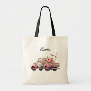 Bolso De Tela Camión de granjero de cosecha rosa