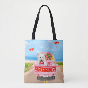Bolso De Tela Camión del Día de San Valentín del Terrier Blanco