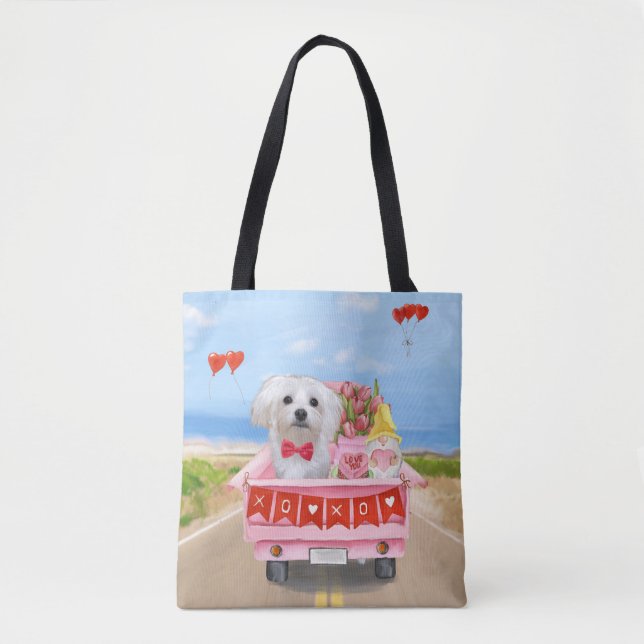 Bolso De Tela Camión El día de San Valentín de perro de Malta (Anverso)