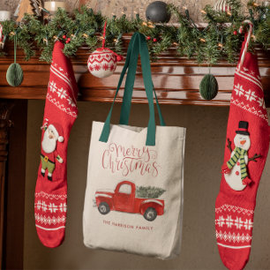 Bolso De Tela Camión rojo de época  Monograma de Navidades famil