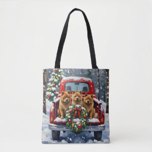 Bolso De Tela Camión Rojo de Navidad Chow Chow Festejo