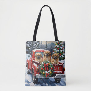 Bolso De Tela Camión Rojo de Navidad con Pekinés Feriado
