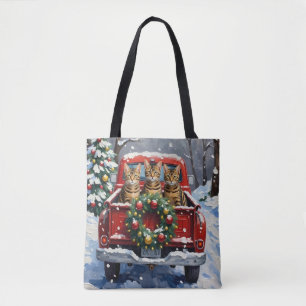 Bolso De Tela Camión Rojo de Navidad de Gato Bengalí Fiesta