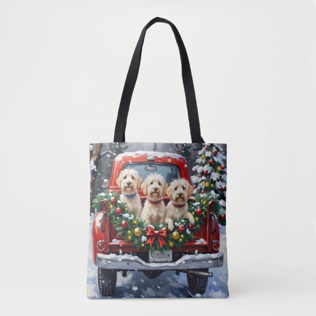 Bolso De Tela Camión Rojo de Navidad Maltés Fiesta (Anverso)