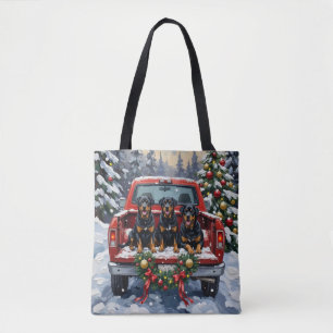 Bolso De Tela Camión Rojo de Navidad Rottweiler Fiesta