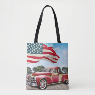 Bolso De Tela Camión rojo de recogida: Vintage de bandera estado