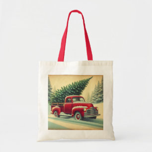 Bolso De Tela Camión rojo vintage con árbol de Navidad
