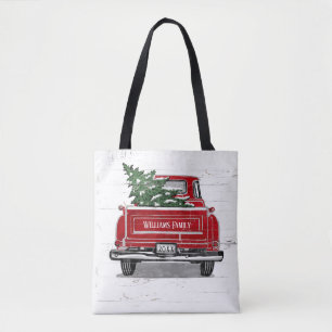 Bolso De Tela Camión rojo vintage con nombre de familia de árb