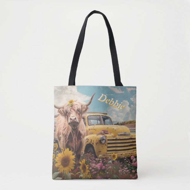 Bolso De Tela Camión rústico de granjas amarillas y Personalizar (Anverso)