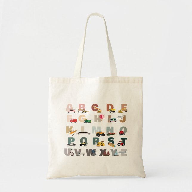 Bolso De Tela Camiones ABC Cute Alphabet, Vehículos De Transport (Frente)