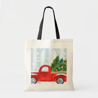 Bolso De Tela Camioneta pickup roja del navidad en un camino