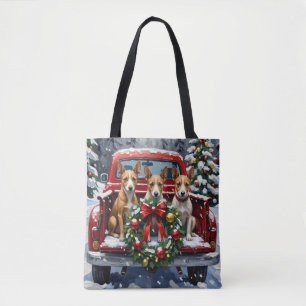 Bolso De Tela Camioneta Roja de Navidad con Rat Terrier Festejo