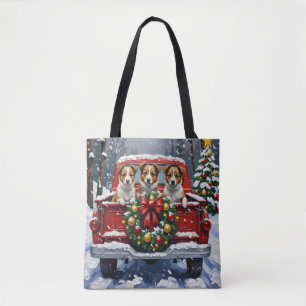 Bolso De Tela Camioneta Roja de Navidad con Terrier Australiano